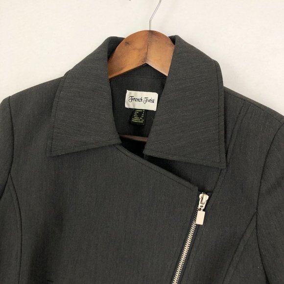 French Twist Women's Size 8 Dark Grey Asymmetrical Full Zip Collared Jacket - Picture 2 of 12